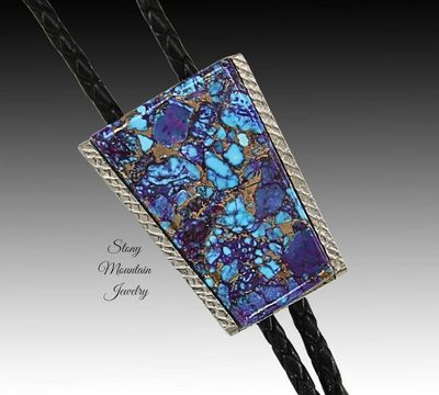 Primary image for Unique Mohave Purple Turquoise Bolo Tie in Nickel Silver, Unique Handcrafted Wedding Bolo Tie, The Maverick Collection