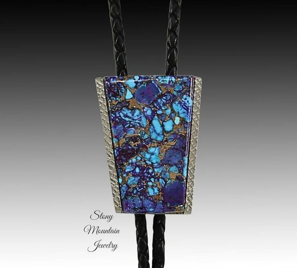 Alternate image for Unique Mohave Purple Turquoise Bolo Tie in Nickel Silver, Unique Handcrafted Wedding Bolo Tie, The Maverick Collection