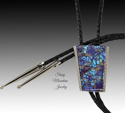 Alternate image for Unique Mohave Purple Turquoise Bolo Tie in Nickel Silver, Unique Handcrafted Wedding Bolo Tie, The Maverick Collection