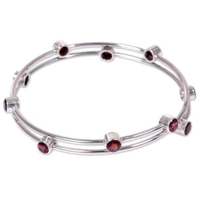 Alternate image for Hand Made Sterling Silver Garnet Bracelet Indonesia Orchid Twist in Red