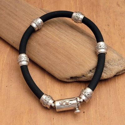 Alternate image for Balinese Stylish Sterling Silver Mens Cord Beaded Bracelet Glad Man