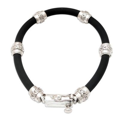 Alternate image for Balinese Stylish Sterling Silver Mens Cord Beaded Bracelet Glad Man
