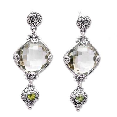 Primary image for Silver 925 Prasiolite and Peridot Dangle Earrings from Bali Borobudur Glimmer