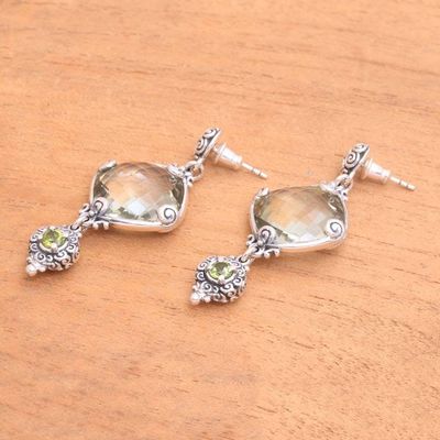 Alternate image for Silver 925 Prasiolite and Peridot Dangle Earrings from Bali Borobudur Glimmer
