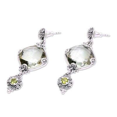 Alternate image for Silver 925 Prasiolite and Peridot Dangle Earrings from Bali Borobudur Glimmer