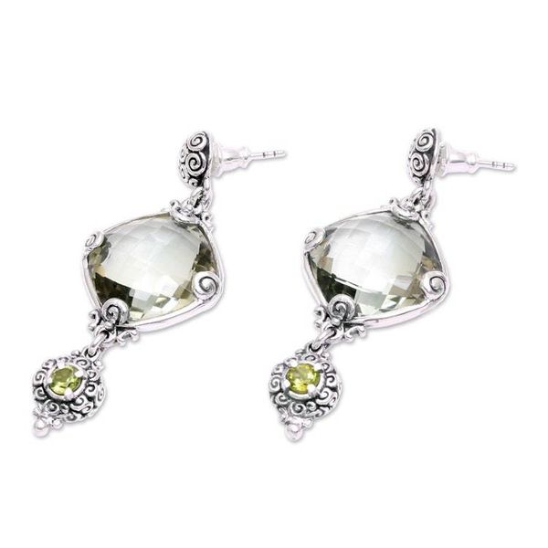 Alternate image for Silver 925 Prasiolite and Peridot Dangle Earrings from Bali Borobudur Glimmer