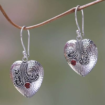 Alternate image for Sterling Silver Heart Earrings with Garnet Loves Story