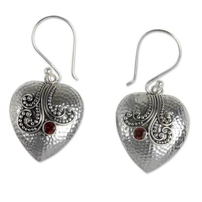 Alternate image for Sterling Silver Heart Earrings with Garnet Loves Story