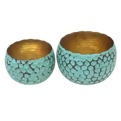 Alternate image for Copper Decorative Bowls with Antiqued Exterior Pair Twin Green