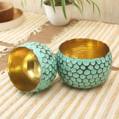 Alternate image for Copper Decorative Bowls with Antiqued Exterior Pair Twin Green