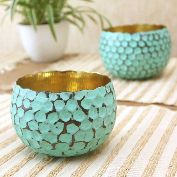 Alternate image for Copper Decorative Bowls with Antiqued Exterior Pair Twin Green