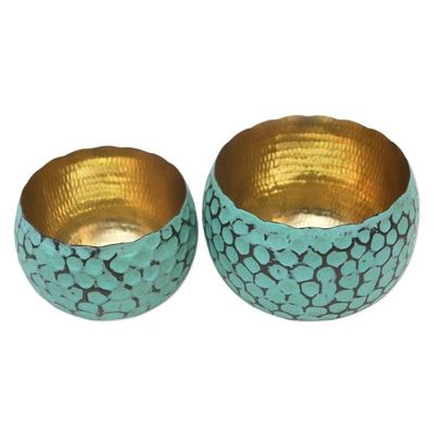 Alternate image for Copper Decorative Bowls with Antiqued Exterior Pair Twin Green