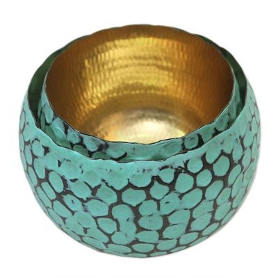 Alternate image for Copper Decorative Bowls with Antiqued Exterior Pair Twin Green