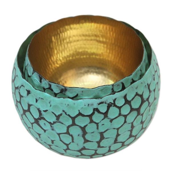 Alternate image for Copper Decorative Bowls with Antiqued Exterior Pair Twin Green