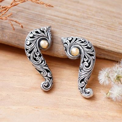 Alternate image for Sterling Silver Drop Earrings with Wave and Floral Motif Magnificent Waves