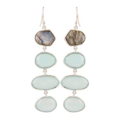 Alternate image for 38-Carat Blue Chalcedony and Labradorite Dangle Earrings Fantastic Mist