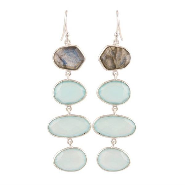 Alternate image for 38-Carat Blue Chalcedony and Labradorite Dangle Earrings Fantastic Mist