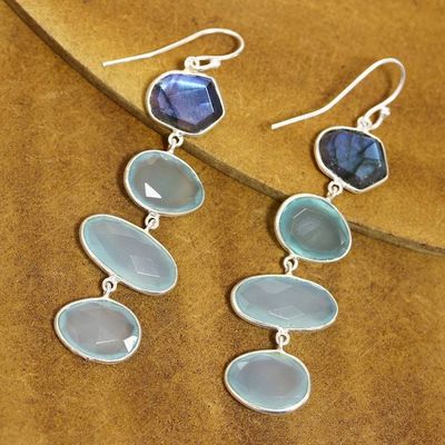 Alternate image for 38-Carat Blue Chalcedony and Labradorite Dangle Earrings Fantastic Mist