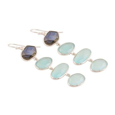 Alternate image for 38-Carat Blue Chalcedony and Labradorite Dangle Earrings Fantastic Mist