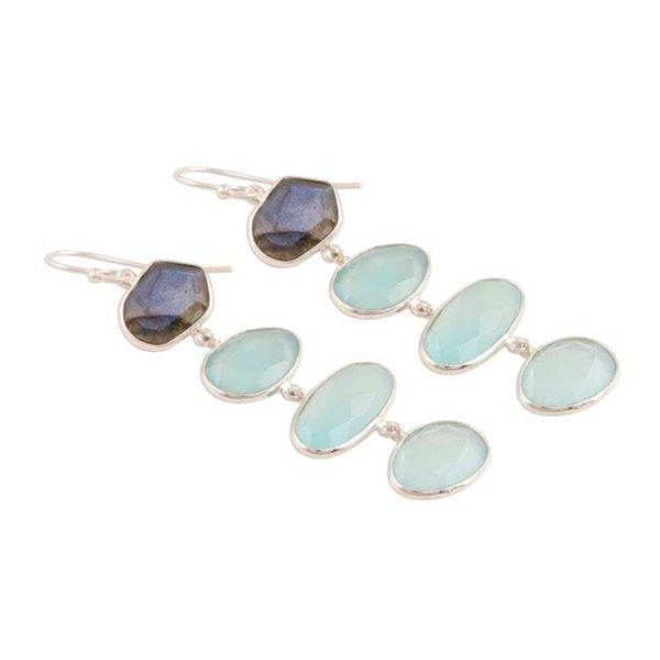 Alternate image for 38-Carat Blue Chalcedony and Labradorite Dangle Earrings Fantastic Mist