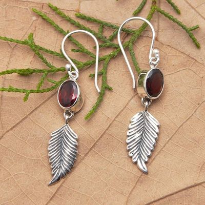 Primary image for Balinese 925 Sterling Silver Feather Earrings with Garnet Passionate Hope