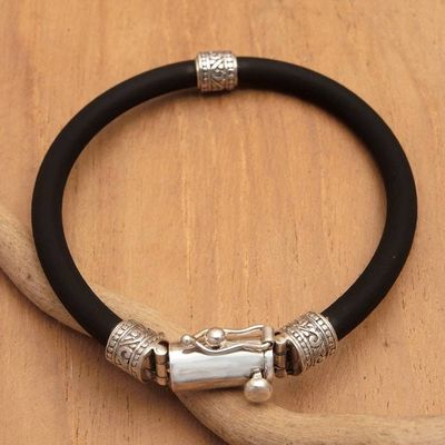 Alternate image for Black Rubber Pendant Bracelet with Sterling Silver Accents Balinese Metropolis