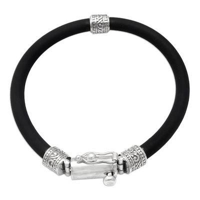 Alternate image for Black Rubber Pendant Bracelet with Sterling Silver Accents Balinese Metropolis