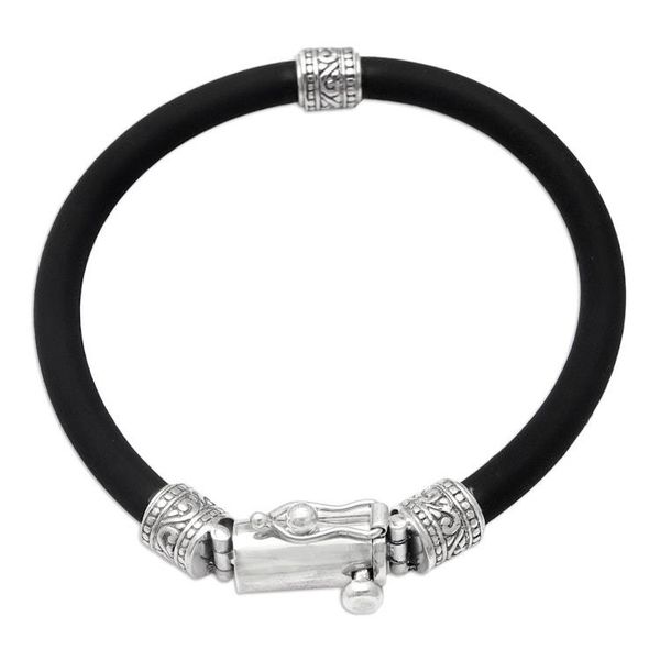 Alternate image for Black Rubber Pendant Bracelet with Sterling Silver Accents Balinese Metropolis