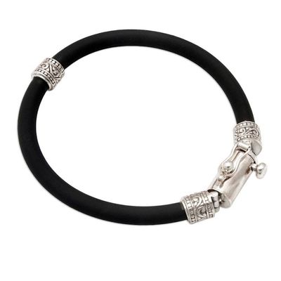 Alternate image for Black Rubber Pendant Bracelet with Sterling Silver Accents Balinese Metropolis