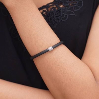 Alternate image for Black Rubber Pendant Bracelet with Sterling Silver Accents Balinese Metropolis