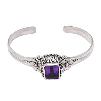 Alternate image for Traditional Floral Two-Carat Faceted Amethyst Cuff Bracelet Purple Deity