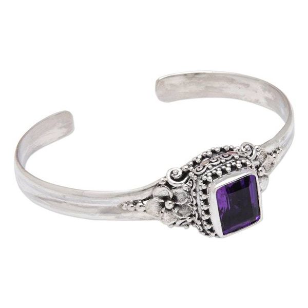 Alternate image for Traditional Floral Two-Carat Faceted Amethyst Cuff Bracelet Purple Deity