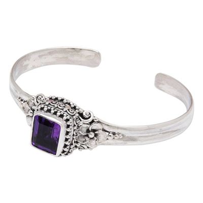 Alternate image for Traditional Floral Two-Carat Faceted Amethyst Cuff Bracelet Purple Deity