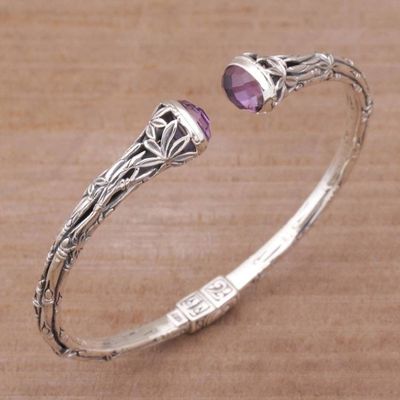 Primary image for Bali Sterling Silver Bamboo Cuff Bracelet with Amethysts Bedugul Bamboo