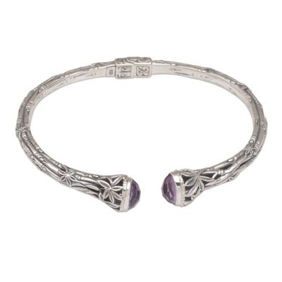 Alternate image for Bali Sterling Silver Bamboo Cuff Bracelet with Amethysts Bedugul Bamboo