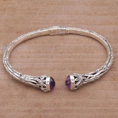 Alternate image for Bali Sterling Silver Bamboo Cuff Bracelet with Amethysts Bedugul Bamboo