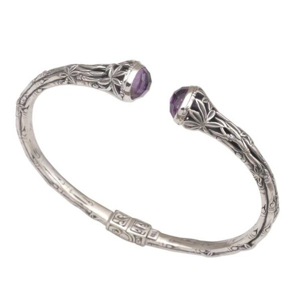 Alternate image for Bali Sterling Silver Bamboo Cuff Bracelet with Amethysts Bedugul Bamboo