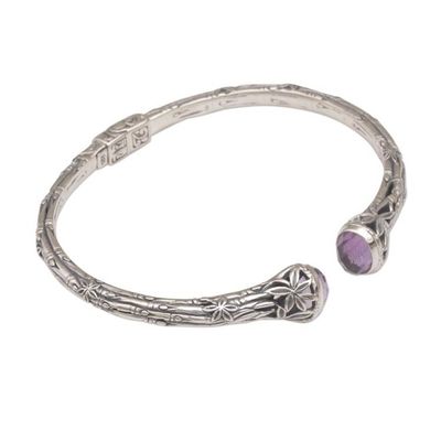 Alternate image for Bali Sterling Silver Bamboo Cuff Bracelet with Amethysts Bedugul Bamboo