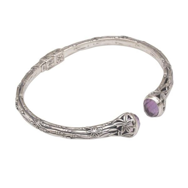 Alternate image for Bali Sterling Silver Bamboo Cuff Bracelet with Amethysts Bedugul Bamboo