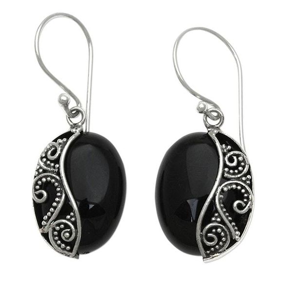 Alternate image for Artisan Crafted Onyx and Sterling Silver Earrings Serene Night