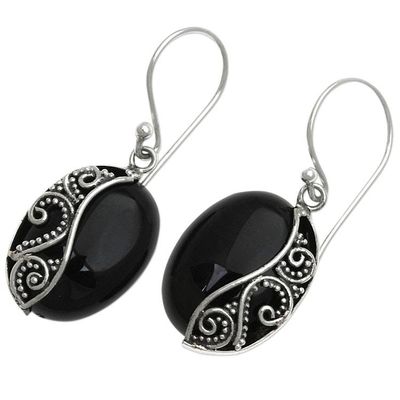 Alternate image for Artisan Crafted Onyx and Sterling Silver Earrings Serene Night
