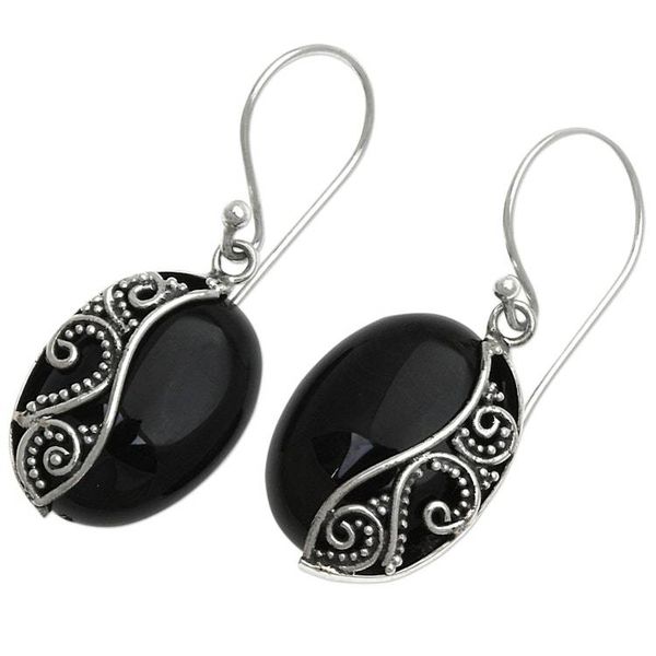Alternate image for Artisan Crafted Onyx and Sterling Silver Earrings Serene Night
