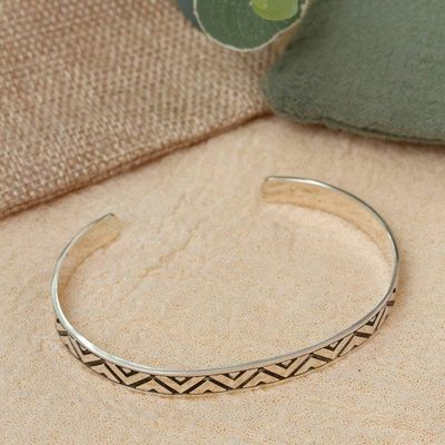 Primary image for Sterling Silver Triangle Motif Cuff Bracelet from Mexico Mexican Geometry