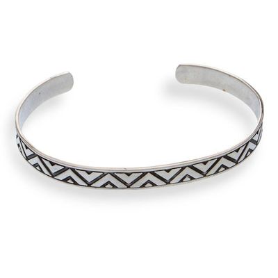Alternate image for Sterling Silver Triangle Motif Cuff Bracelet from Mexico Mexican Geometry
