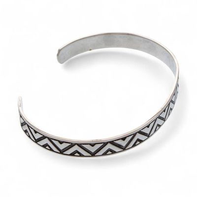 Alternate image for Sterling Silver Triangle Motif Cuff Bracelet from Mexico Mexican Geometry