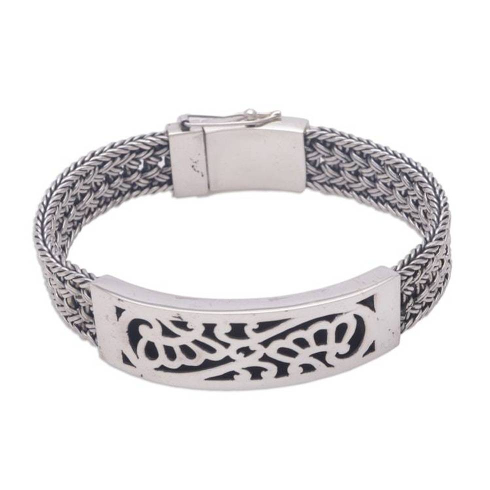 Floral Sterling Silver Wristband Bracelet 'Crown of Petals'