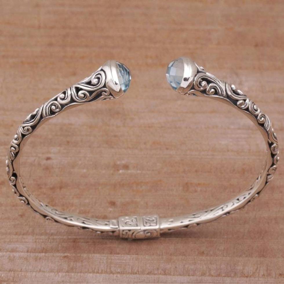 Blue Topaz and Sterling Silver Cuff Bracelet from Bali 'Eden Vines'