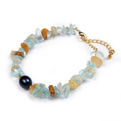 Alternate image for 18k Gold-Accented Citrine Aquamarine Pearl Pendant Bracelet Galaxy Fantasy