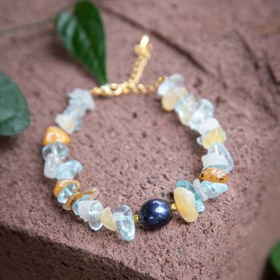 Alternate image for 18k Gold-Accented Citrine Aquamarine Pearl Pendant Bracelet Galaxy Fantasy