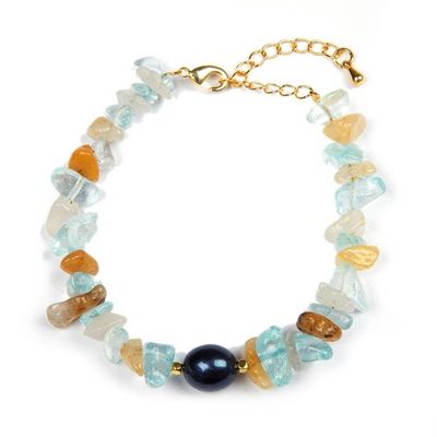 Alternate image for 18k Gold-Accented Citrine Aquamarine Pearl Pendant Bracelet Galaxy Fantasy